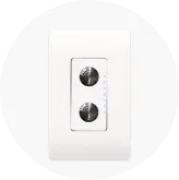 White smart switch product with 2 round metallic buttons